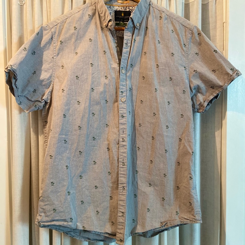 Denim & Flower mens collared shirt with palm trees